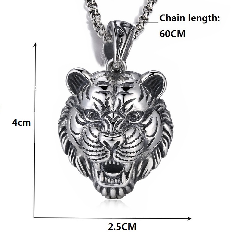Vòng cổ Mặt Hình Hổ Bằng Thép Không Gỉ Phong Cách vintage Thời Trang Cho Nam