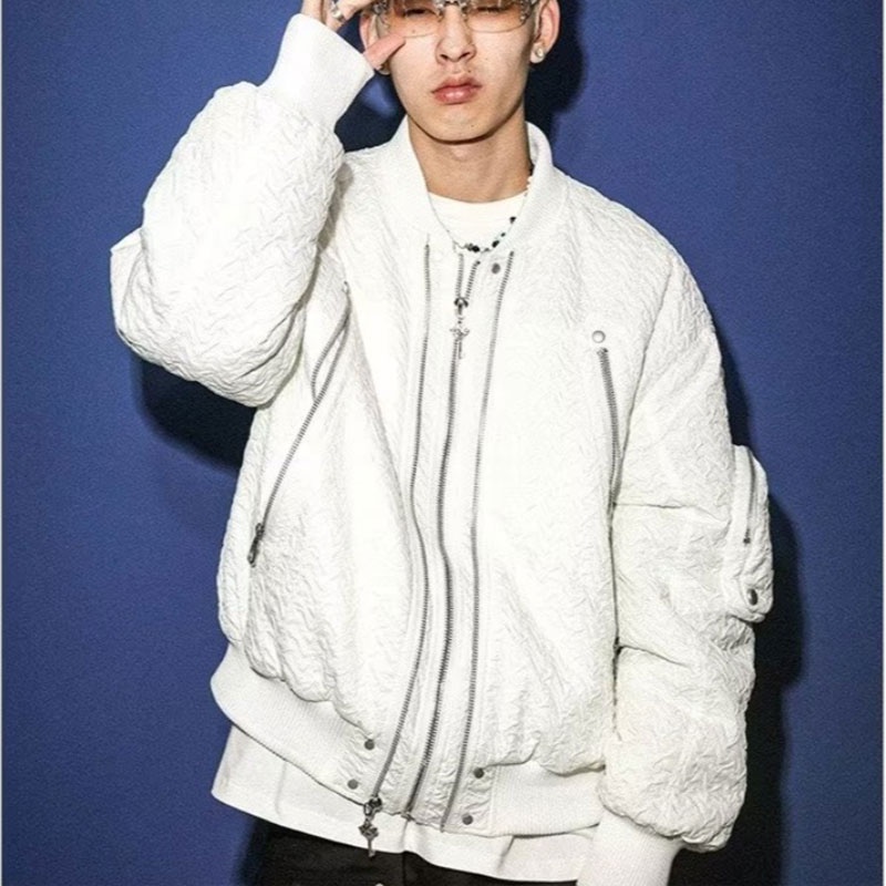 YOUTANG Áo Khoác bomber Dáng Rộng Có Khóa Kéo Phong Cách retro Mỹ Cho Nam Nữ