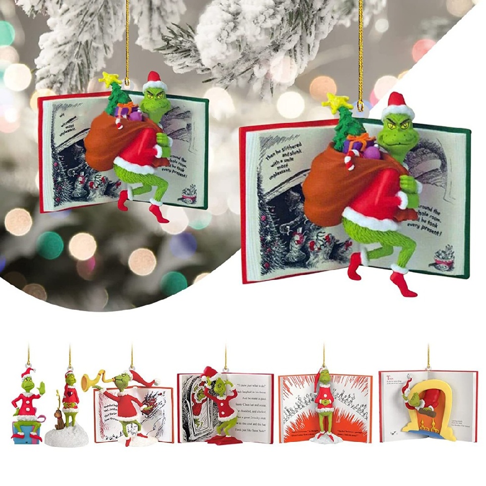 Christmas Grinch Book Tree Decoration Hanging Ornaments Acrylic Pendant Gift