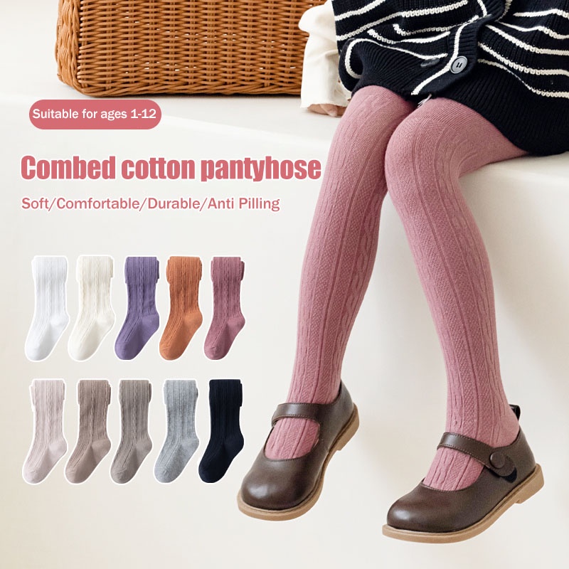Bobora Vớ cotton Mềm Giữ Ấm Màu Trơn Cho Bé Gái