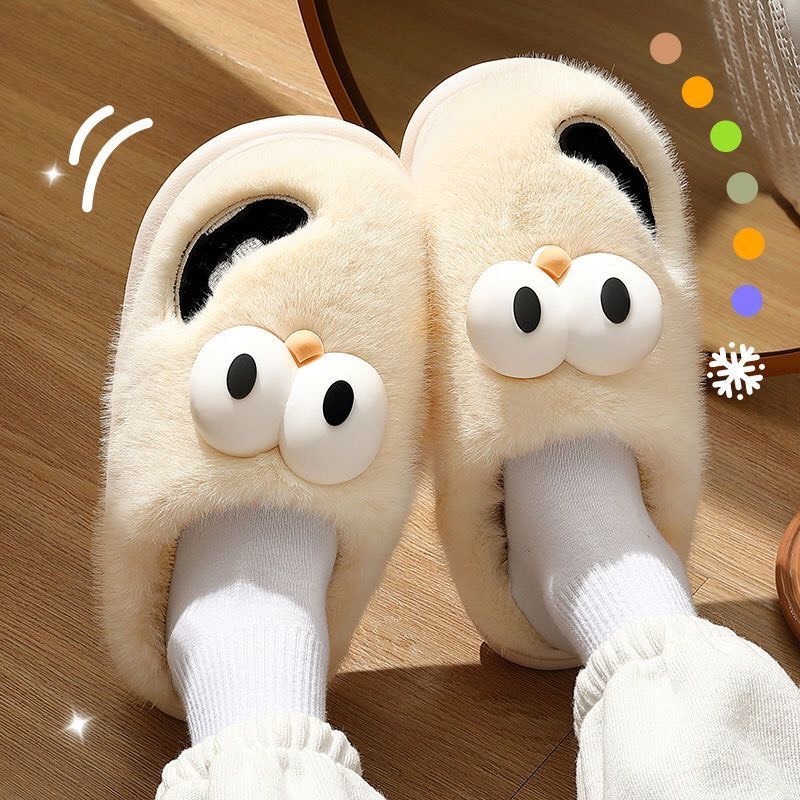 Dép bông mắt to vô tri mùa đông đế cao 3.5cm đi chơi, đi ở nhà chống bám bẩn con mắt dễ thương hot trend 2023