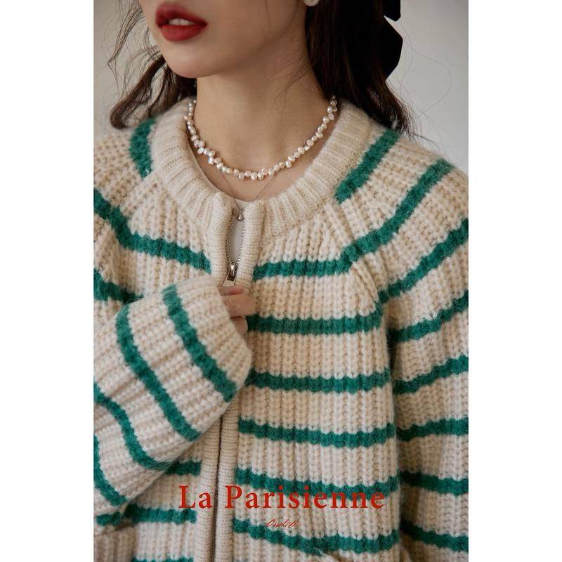 Áo Khoác cardigan Dệt Kim Họa Tiết Kẻ Sọc Màu Sắc Tương Phản Thời Trang Thu Đông Cho Nữ