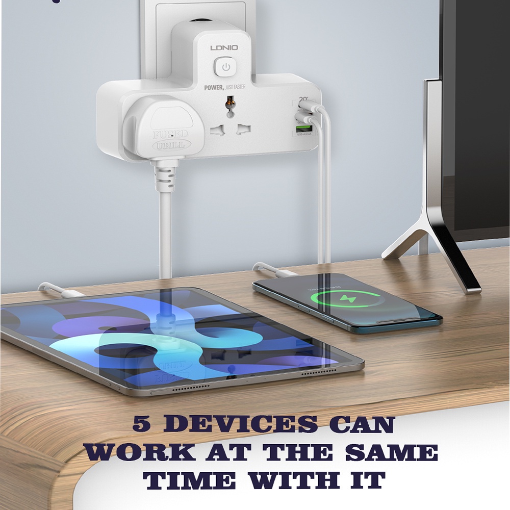 Ổ điện LDNIO  SC5415   nhiều cổng 2500w - Tích hợp Cổng sạc nhanh Type C  PD3.0 20W, QC3.0 SC2413 SC2311 TTSHOP720