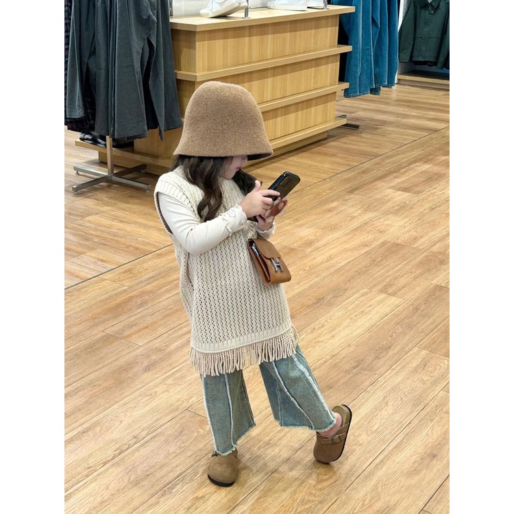 Set Áo Kiểu Không Tay + Áo Sơ Mi + Quần Jean Dài Thời Trang Mùa Thu Phong Cách Hàn Quốc Cho Bé Gái