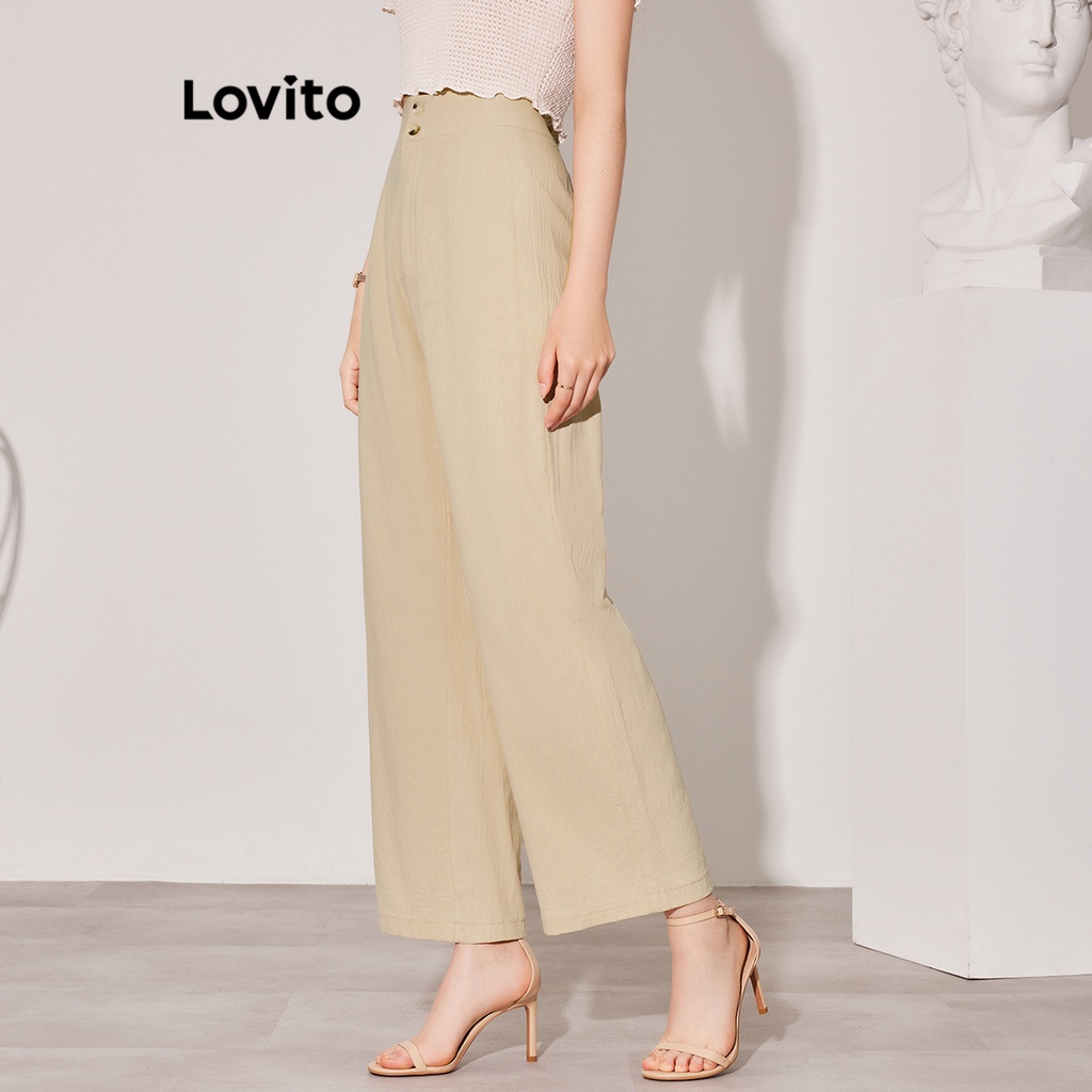 Quần tây Lovito phối nút màu trơn thời trang cho nữ L59ED094