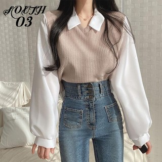 kích thước lớn Áo polo Giả Hai Lớp Tay Dài Dáng Rộng Thời Trang Cho Nữ ( Có Sẵn-Giao ngay)