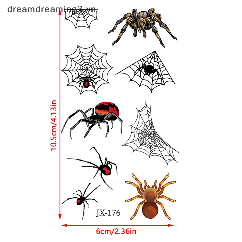 Set 12 Hình Xăm Dán Mặt Và Cơ Thể Hình Nhện Đen Trang Trí halloween
