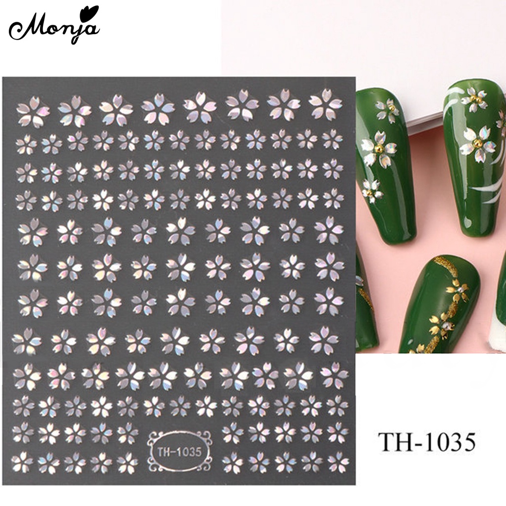 Monja Nhãn Dán Móng Tay Tự Dính Họa Tiết Hoa Ngôi Sao Ba Chiều Dễ Thương Hỗn Hợp Trang Trí Móng Nghệ Thuật Tự Làm