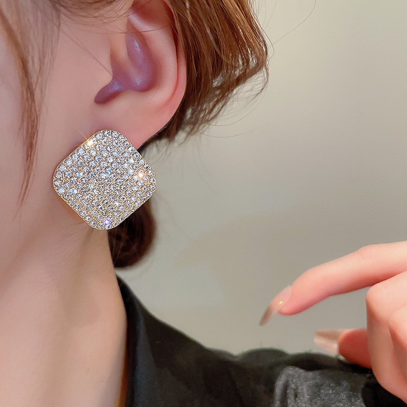 Bông Tai Mạ Bạc 925 Hình Học Đính Kim Cương Sang Trọng Phong Cách Âu Mỹ