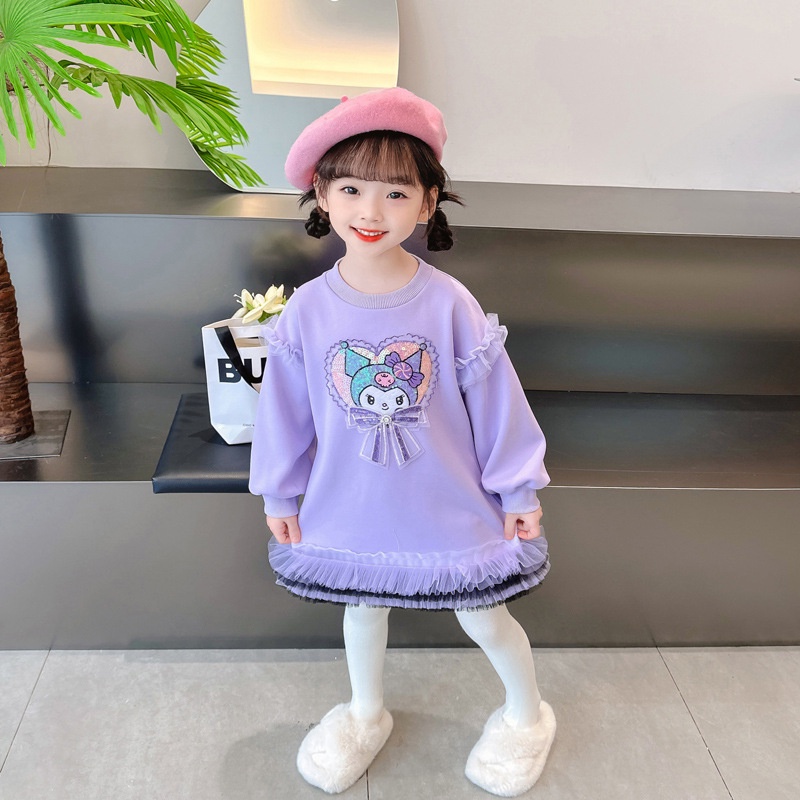 Kawaii sanrio kuromi Đầm lolita Tay Dài Màu Tím Hồng Dễ Thương Làm Quà Tặng halloween Cho Bé Gái