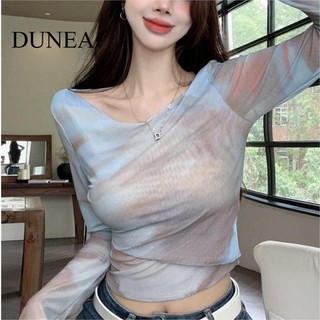DUNEA Áo Sơ Mi Chống Nắng Mỏng Cổ Tròn Nhuộm Màu Xanh Dương Cho Nữ