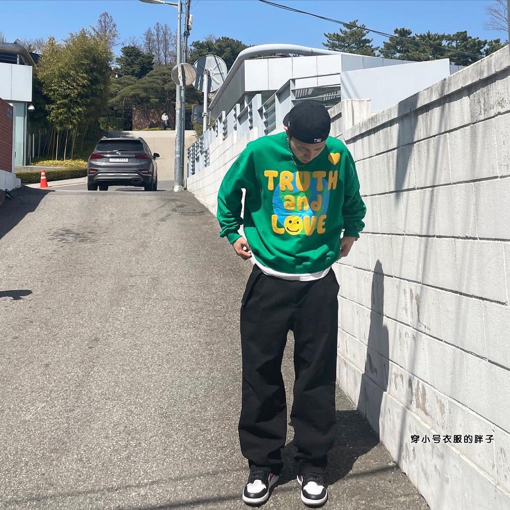 AZQR spot Korean style niche fashion NOKO smiley face foam letter printing round neck men's and women's autumn Terry sweater