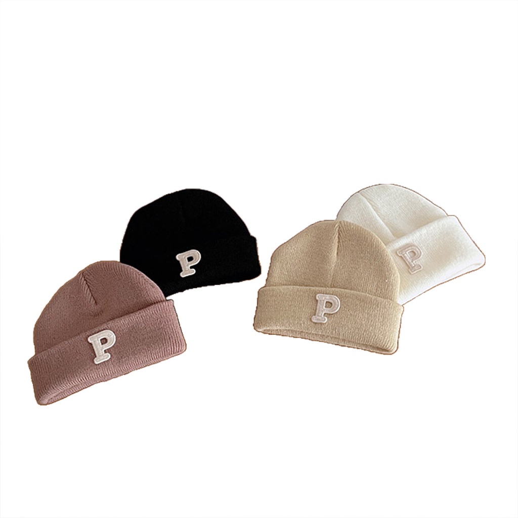 Thời Trang Mũ Len Màu Trơn In Chữ Tiếng Anh Xinh Xắn Cho Bé Sơ Sinh