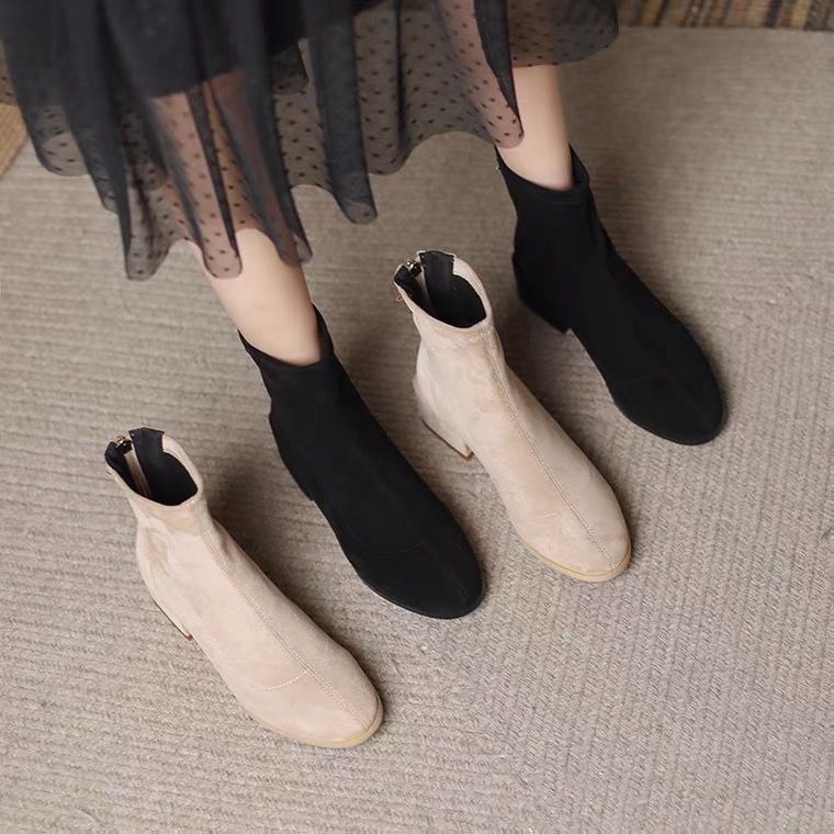 Giày Bốt martin Da Lộn Gót Dày Thoáng Khí Phối Khóa Kéo Sau Phong Cách Anh Quốc Thời Trang Thu Đông 2023