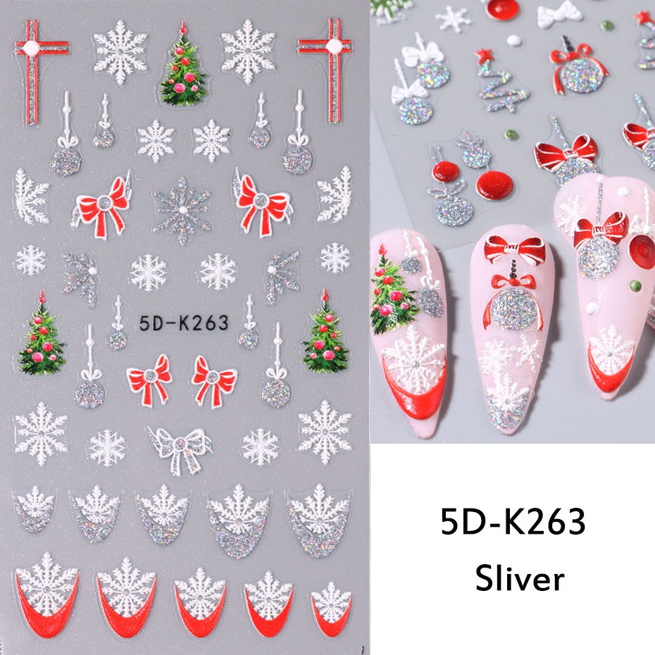 Miếng Dán Trang Trí Móng Tay 5d Màu Vàng Kim Lấp Lánh Hình Cây Thông Giáng Sinh / Hoa Tuyết / Gấu Nổi Bật