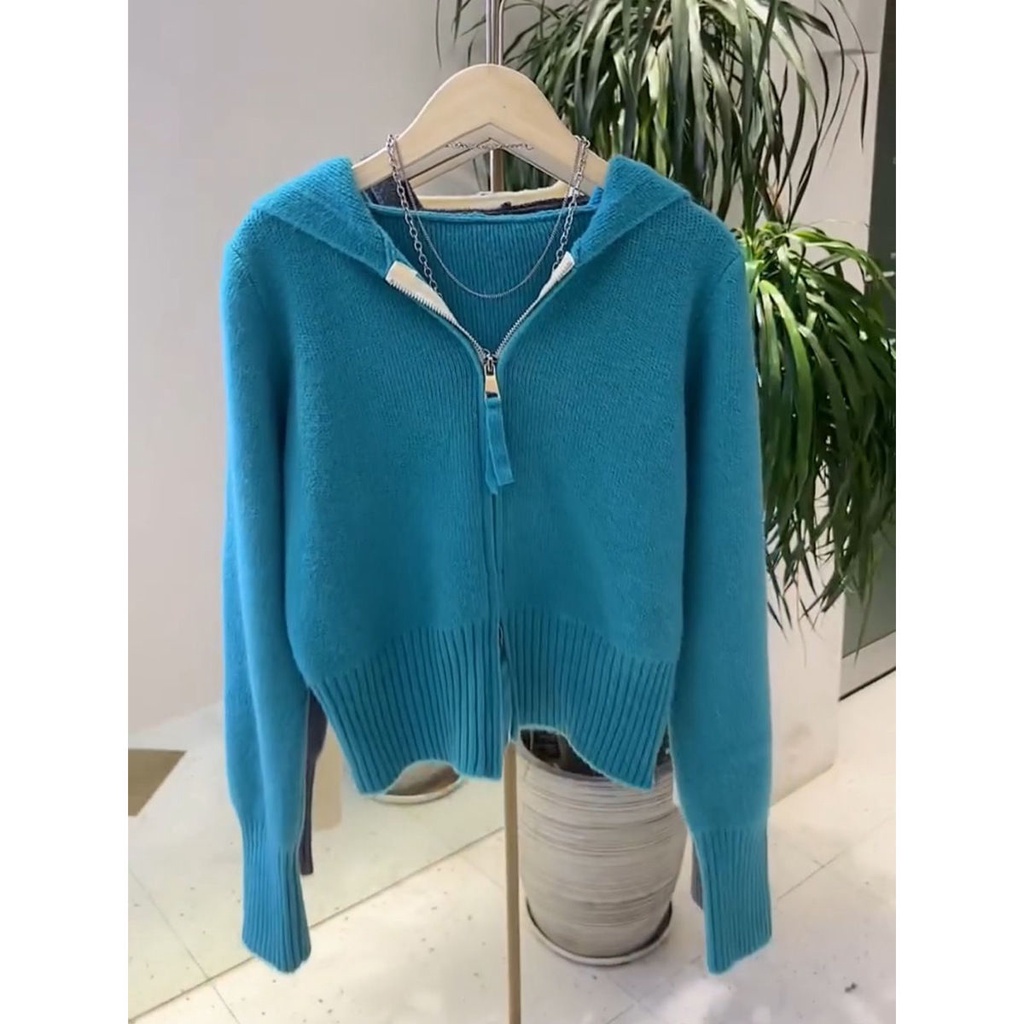 Áo Khoác cardigan Có Khóa Kéo Đôi Màu Trơn Thời Trang Thu Đông Phong Cách Châu Âu Cho Nữ