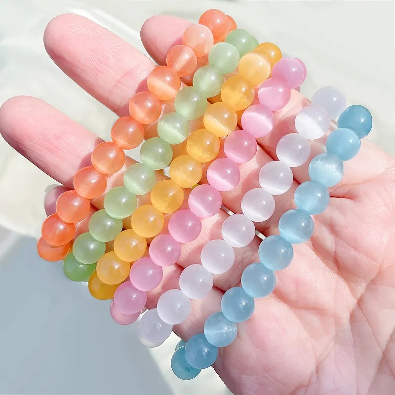 Vòng Tay Dây Co Giãn Xỏ Hạt Đá Thạch Anh Màu Hồng gradient Thời Trang Mùa Hè Cho Học Sinh / Cặp Đôi