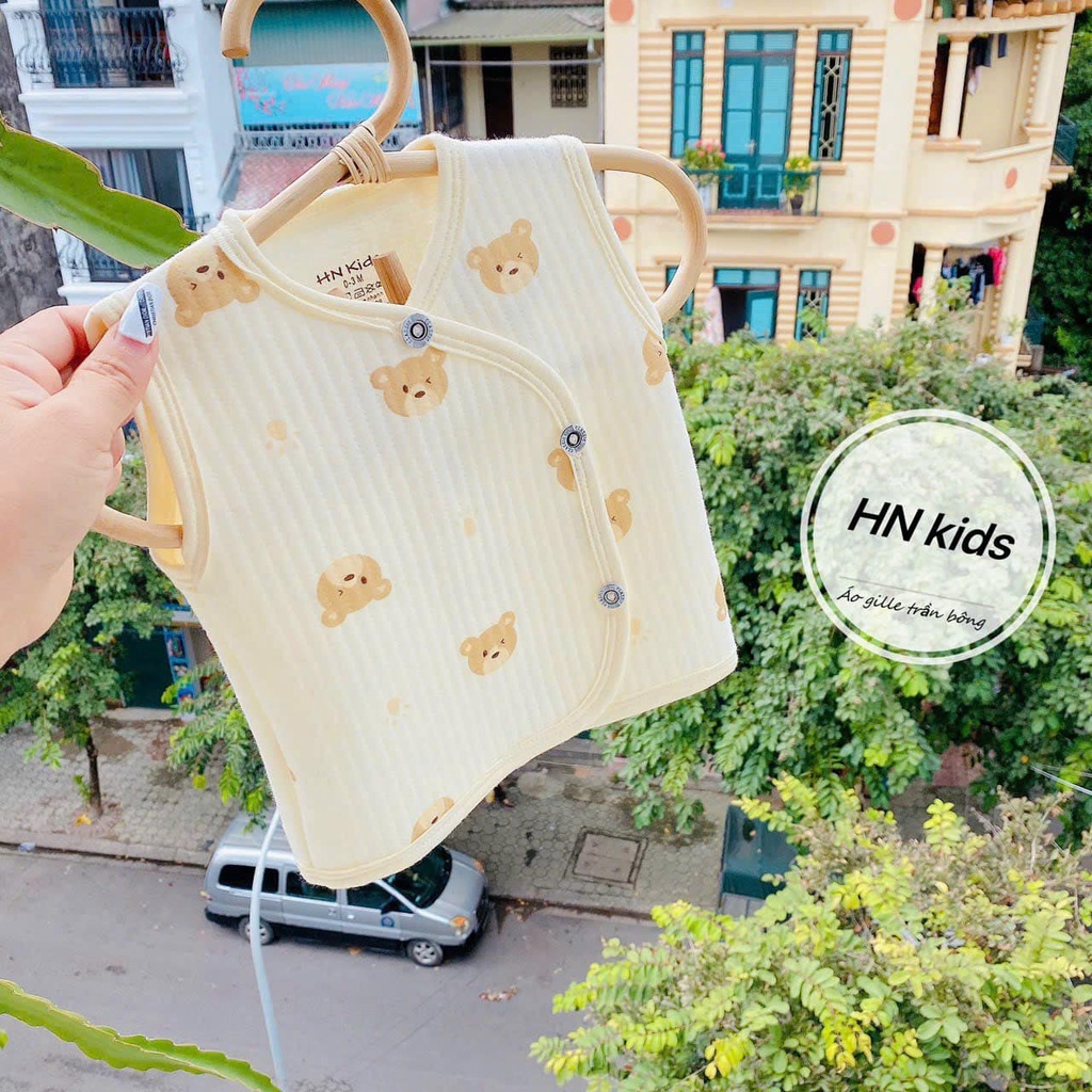 Áo gile hnkids vải trần bông họa tiết cho bé mặc thu đông
