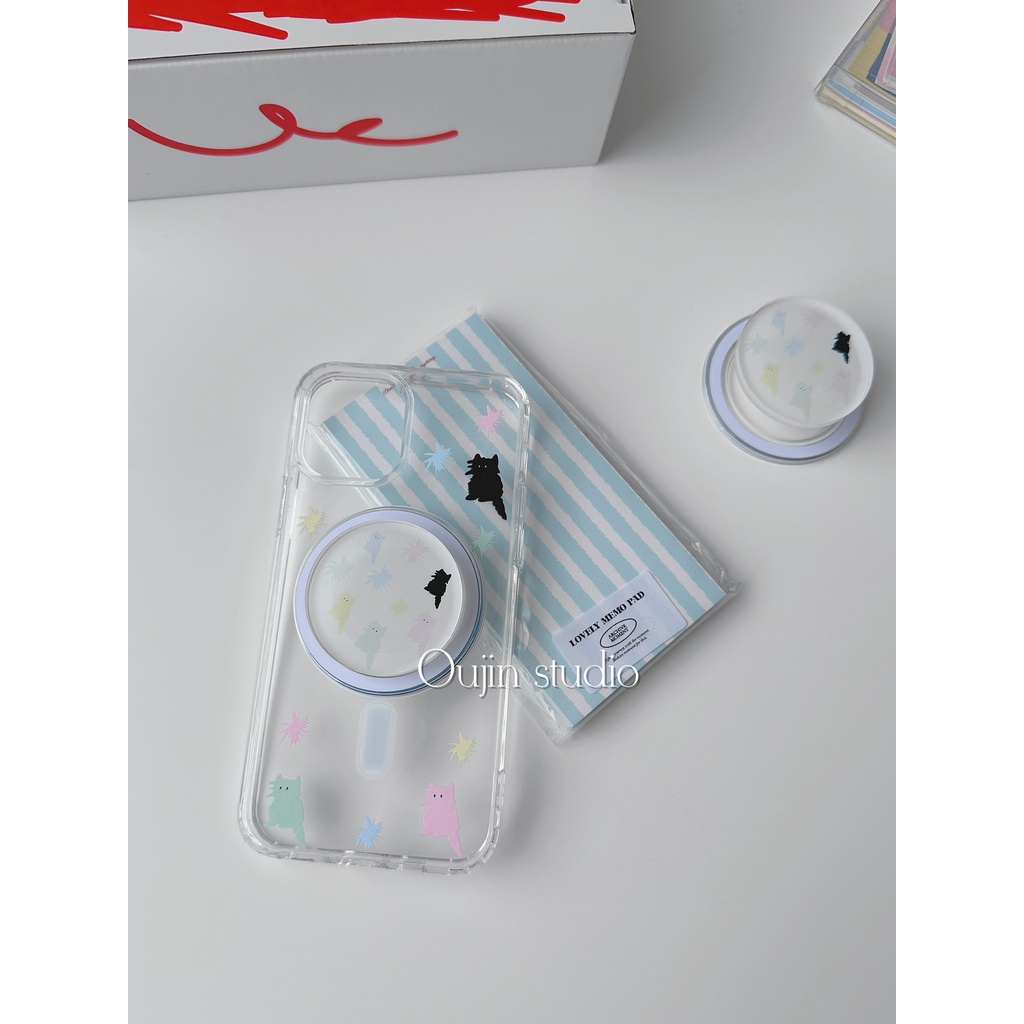 Bao Da Điện Thoại Từ Tính Không Dây In Hình Mèo Nhiều Màu Dễ Thương Cho 15pro / 13 / 14promax / 12 / 11 / x Ốp