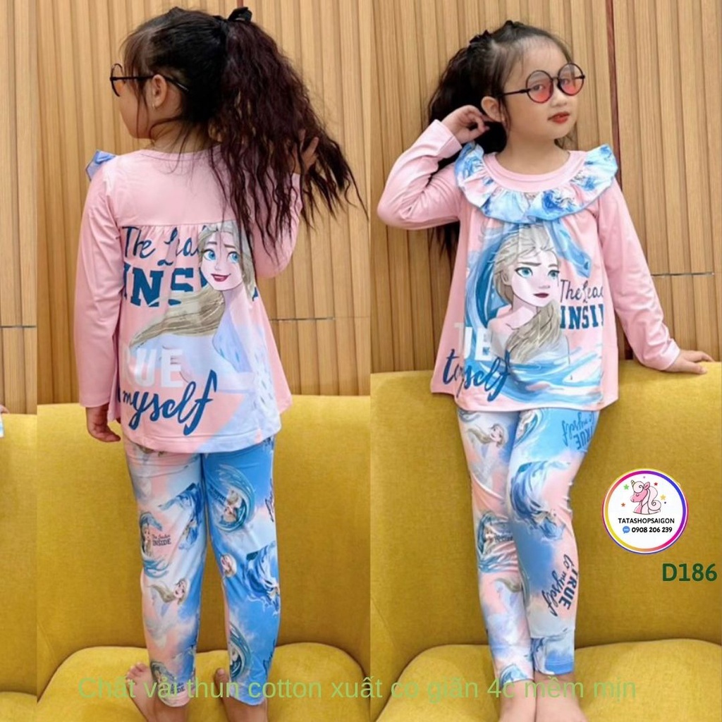 23 đến 42kg - Đồ bộ tay dài thun lạnh in 3D hoạt hình pony công chúa cho bé gái size đại D186