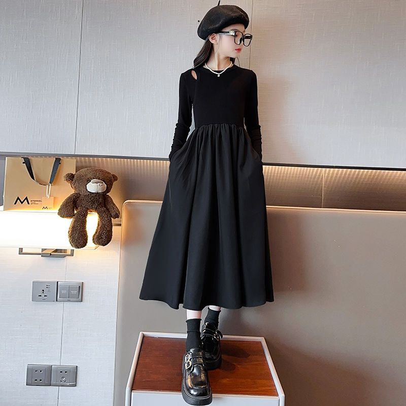 Đầm Dệt Kim Tay Dài Phong Cách hepburn Thời Trang Cho Bé Gái Kích Thước 120-170