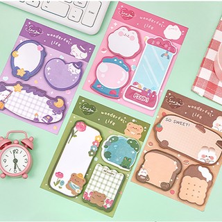 Set 3 tập giấy note ghi chú Hangsu nhiều hình cute dễ thương, giấy nhớ học sinh nhỏ xinh