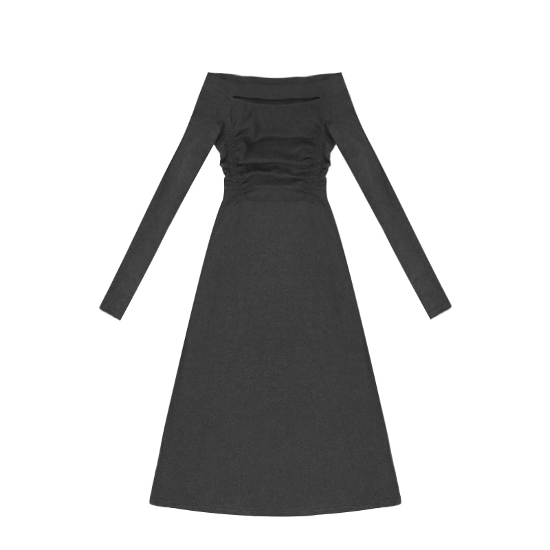 Đầm Dài Tay Trễ Vai Màu Đen Phong Cách Pháp Thời Trang Mùa Thu Cho Nữ