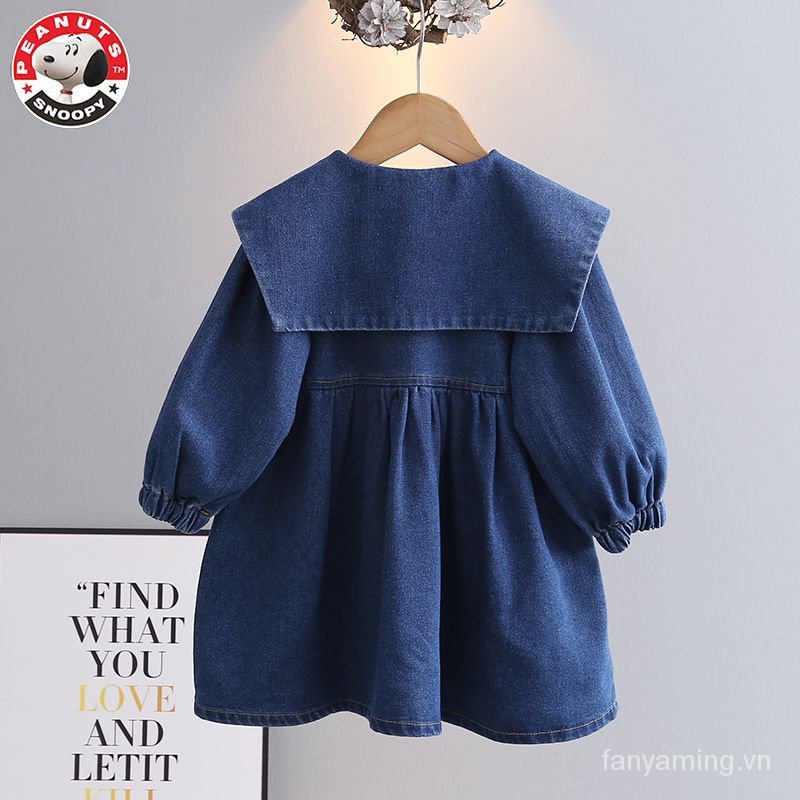 Đầm denim Tay Dài In Hình snoopy Phong Cách Hàn Quốc Thời Trang Xuân Thu Cho Bé Gái