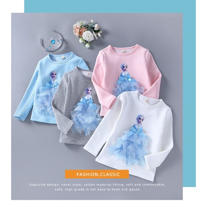 Elsa Áo Thun Tay Dài In Hình Công Chúa elsa Thời Trang Thu Đông 2023 Cho Bé Gái