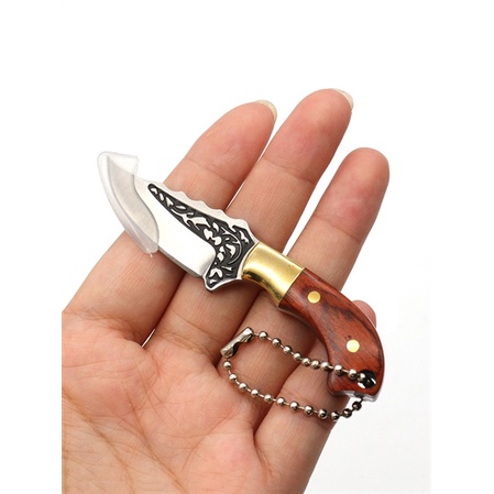 Móc khóa Dao nhỏ cán gỗ bọc đồng lưỡi làm từ thép không rỉ