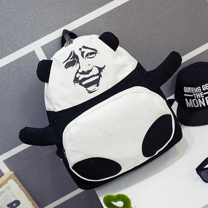 Balo y2k Runaway Ba Lô Đi Học In Hình Đầu Gấu Trúc Vui Nhộn Sáng Tạo