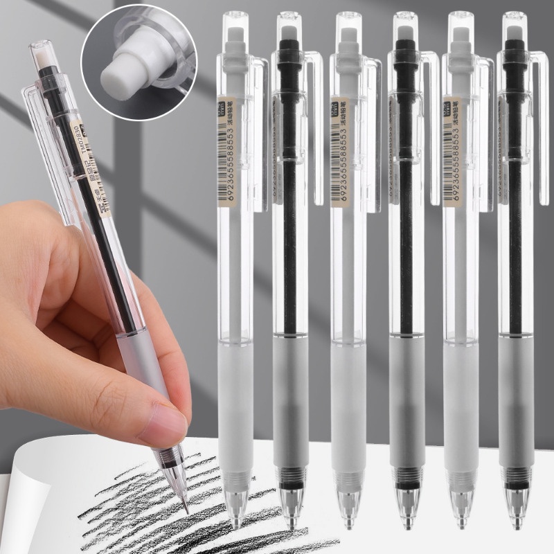 Bút Chì Bấm Mực Đen Ngòi 0.5mm / 0.7mm Bằng Cao Su Mềm Trong Suốt Có Thể Tháo Rời