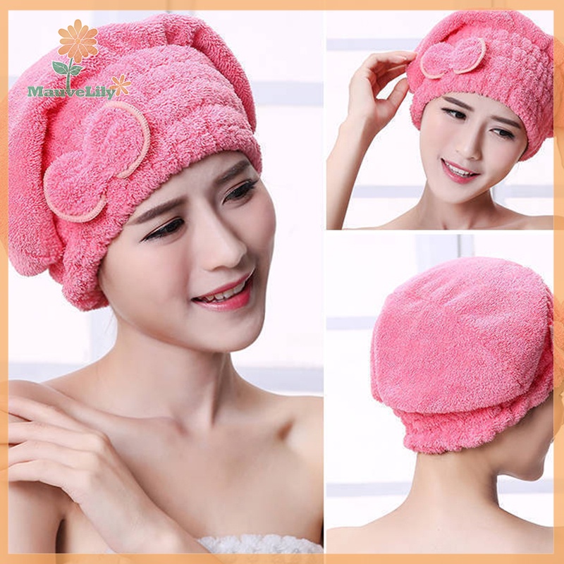 Lily Mũ Tắm Trùm Đầu Làm Khô Tóc Nhanh Chóng Đính Nơ Dành Cho Nữ uuu