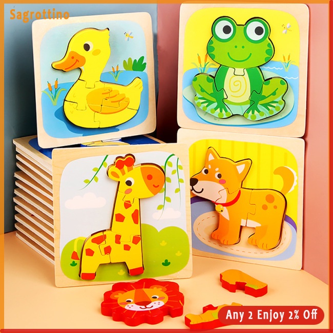 Sag Đồ Chơi Lắp Ráp Hình Động Vật Hoạt Hình Ba Chiều Bằng Gỗ Dành Cho Trẻ Em