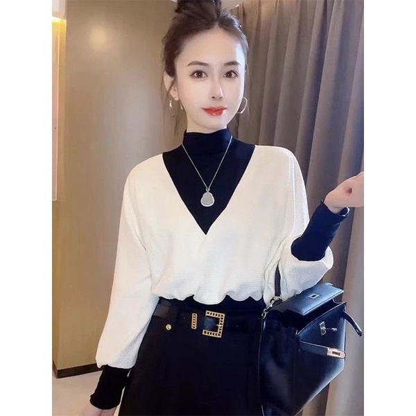 Áo Thun Tay Cánh Dơi Giả Hai Lớp Màu Sắc Phong Cách Phương Tây Thời Trang Mùa Thu 2023 Mới Dành Cho Bạn Nữ 1 Tuổi
