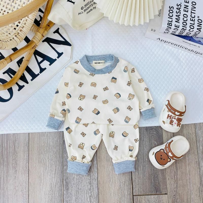 Bộ quần áo thun tăm dài tay mềm thu đông họa tiết in kín cho bé trai, bé gái size 6-16kg