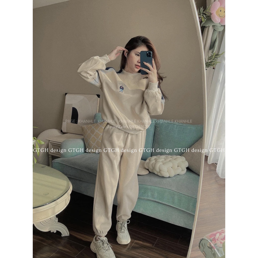 Siuu phẩm Set nỉ gấu thêu phối màu so hott hàng QC