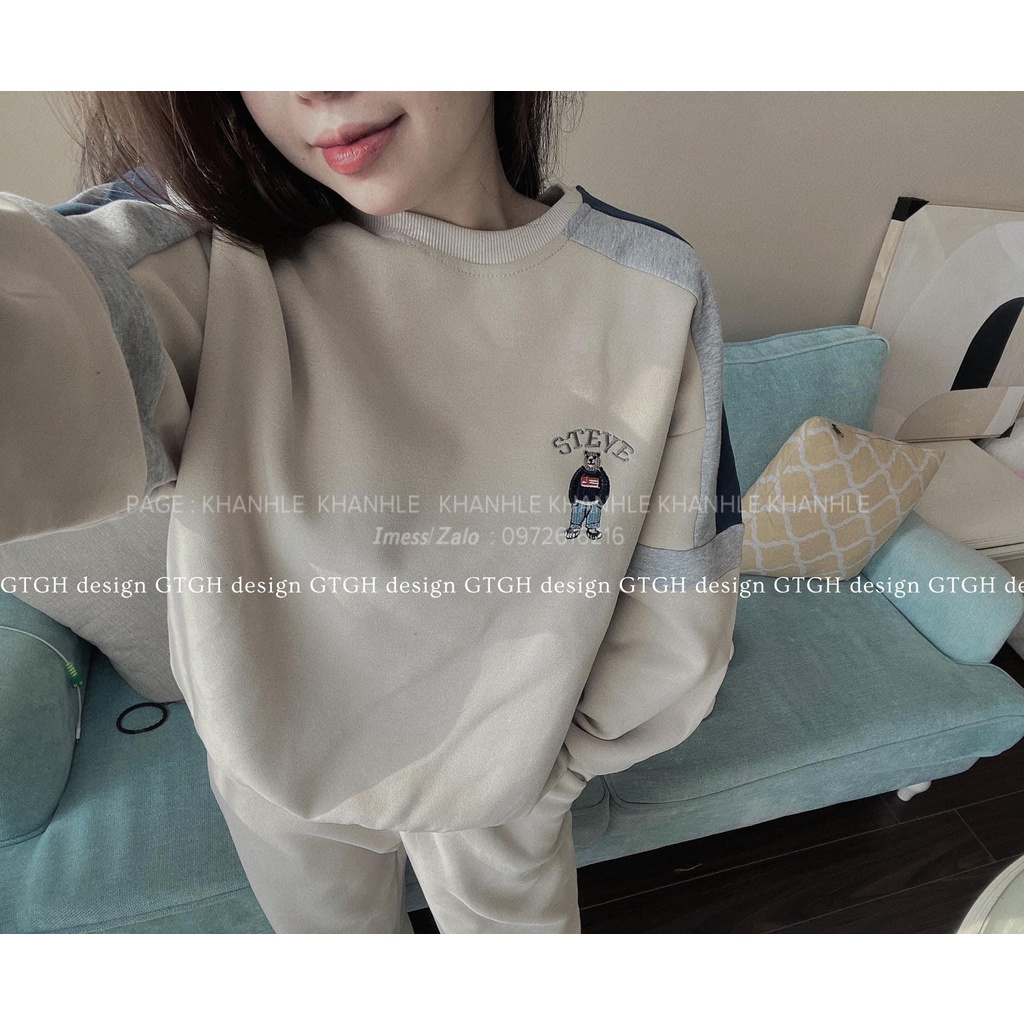 Siuu phẩm Set nỉ gấu thêu phối màu so hott hàng QC