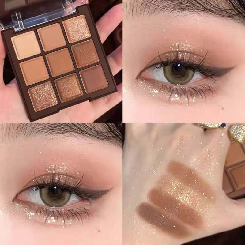 Bảng Phấn Mắt dikalu 9 Màu Đen Trang Điểm Mắt Khói Kháng Nước Chống Mồ Hôi