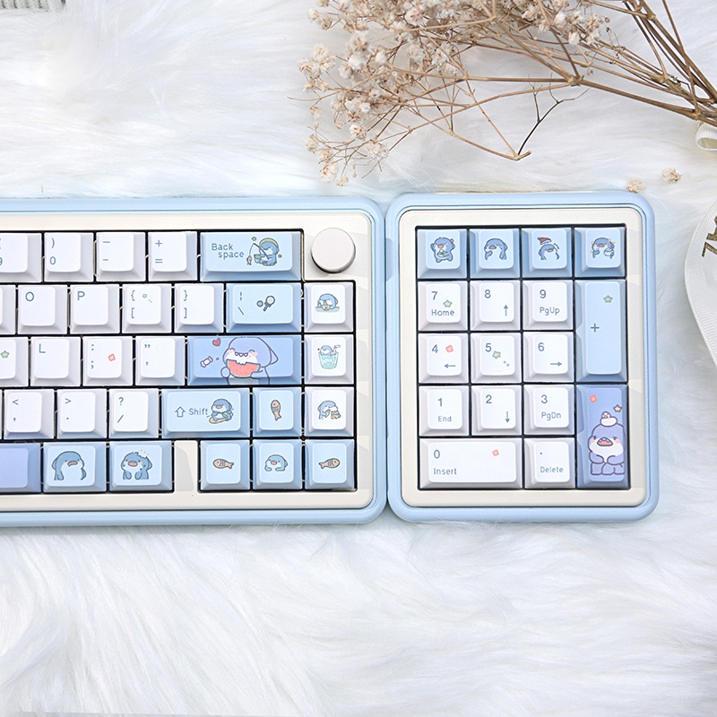 Bàn Phím Cơ oem 131 Phím Hình Cá Mập Màu Xanh Dương Sữa Dễ Thương