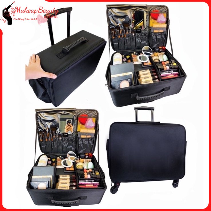  Cốp vải kéo đựng đồ makeup chuyên nghiệp sz 48cm. Cốp kéo vali đựng đồ make up chuyên nghiệp MS 00024   TIME MAKE UP   