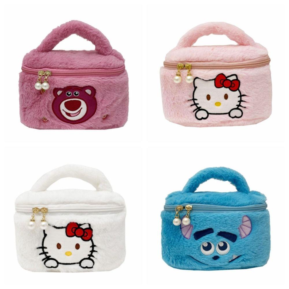 Leota Túi Đựng Điện Thoại / Đồ Trang Điểm Hình Vuông Cỡ Lớn Họa Tiết Hoạt Hình Gấu / Dâu Tây Bằng Lông Nhung Dễ Thương