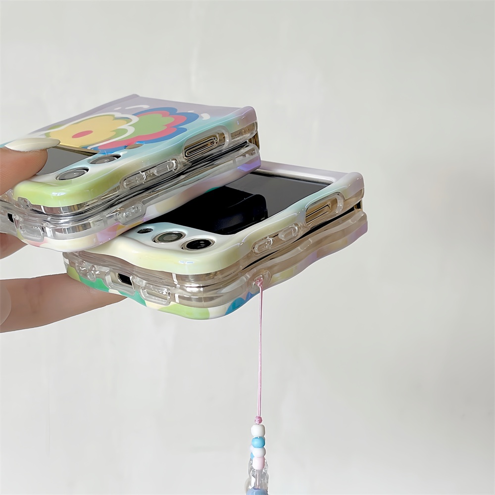 Bao Da Điện Thoại Mềm Mỏng Họa Tiết Hoa Có Dây Đeo Cho samsung galaxy z flip 5 3 4 flip3 flip4 z flip5