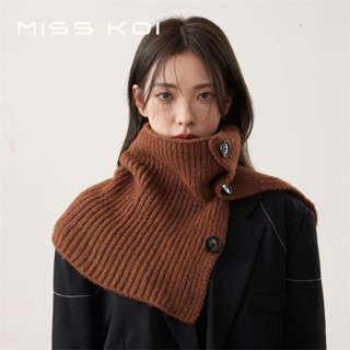 MISSKOI Cổ Cao Nút Len Yếm Nữ Mùa Đông Phong Cách Mới Cổ Giả Khăn Choàng Tất Cả Trận Đấu Cổ Bảo Vệ Khăn Ấm