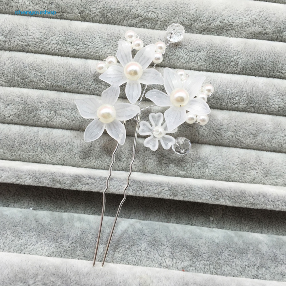 Trâm Cài Tóc Chữ u Đính Hoa Và Ngọc Trai Nhân Tạo Cho Cô Dâu