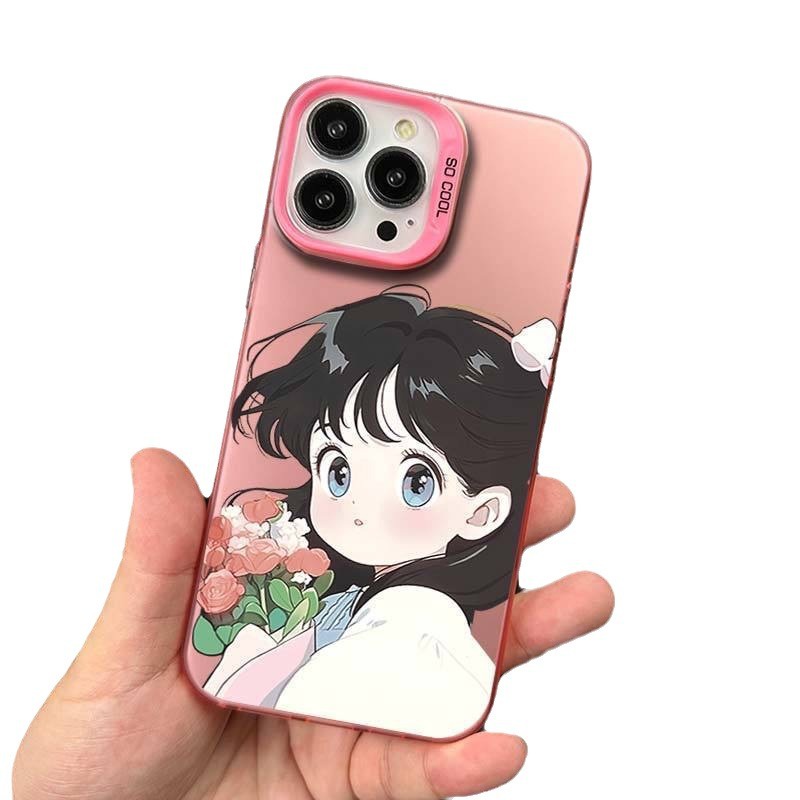 Ốp Điện Thoại Hình Cô Gái Và Bó Hoa Cho iphone 14promax / 13promax / 12promax / 14pro / 13pro / 12pro / 14 / 13 / 12 / 11