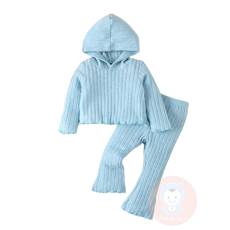 Bộ Áo Hoodie Dài Tay + Quần Ống Loe Màu Trơn laa6-Giày Cho Bé Gái