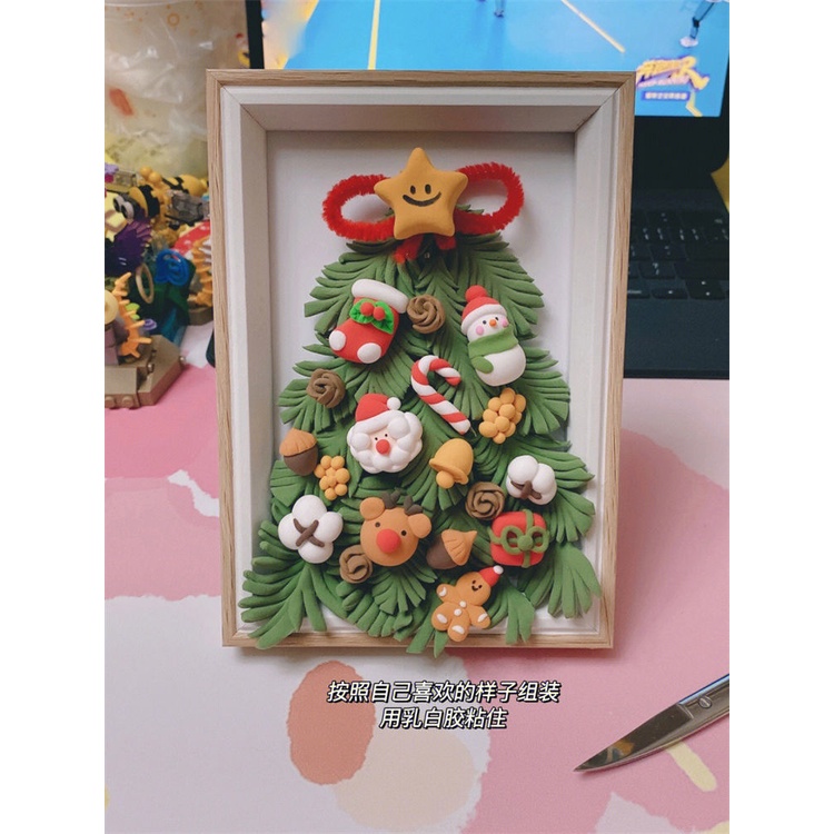 🎄Christmas Khung Ảnh Ba Chiều Bằng Đất Sét Hình Cây Thông Giáng Sinh Ba Chiều diy Sáng Tạo Làm Quà Tặng Giáng Sinh Trang Trí Nội
