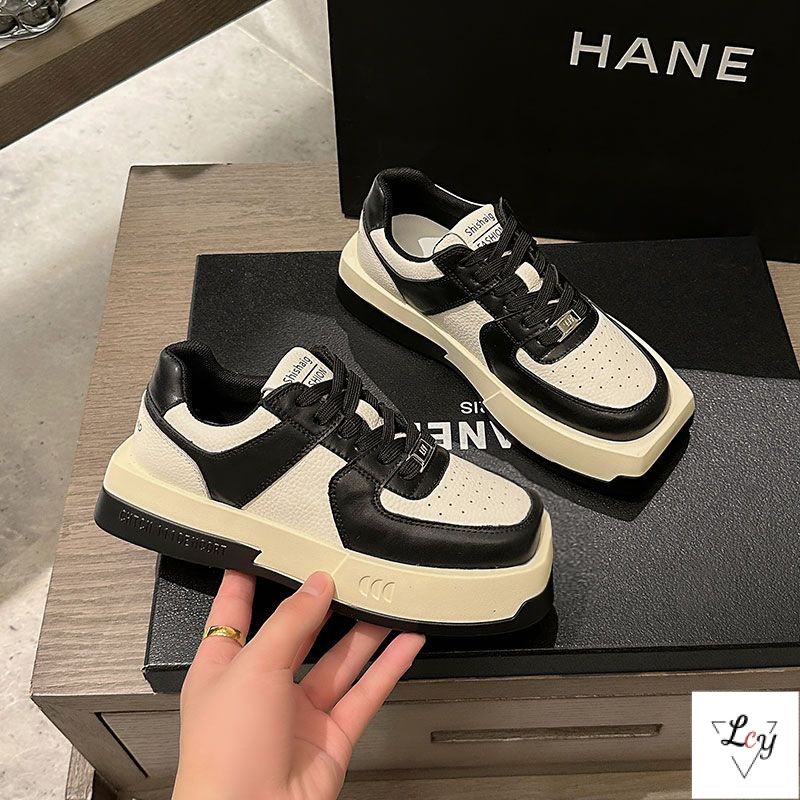 Giày Thể Thao Mũi Vuông Đế Dày Màu Trắng Đen Thời Trang Xuân Thu 2023 Cho Nữ