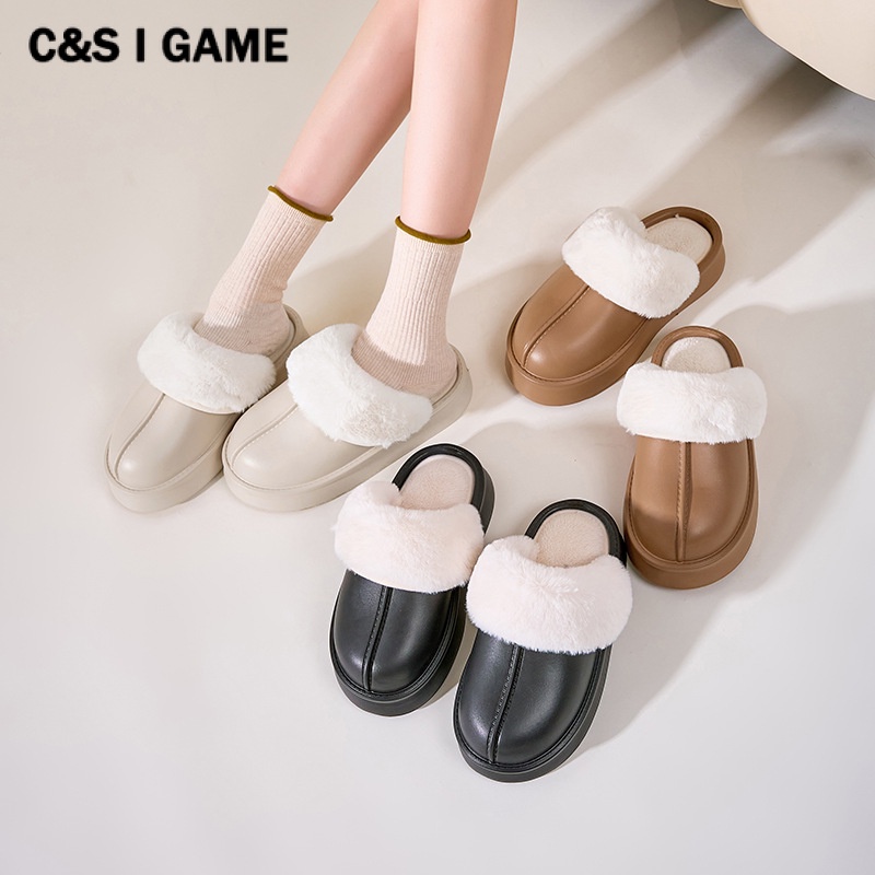 C＆S  Dép bông Dép Lông dép bánh mì nữ đi trong nhà ĐẾ CAO SU  FMR23A0BOK 42Z231018